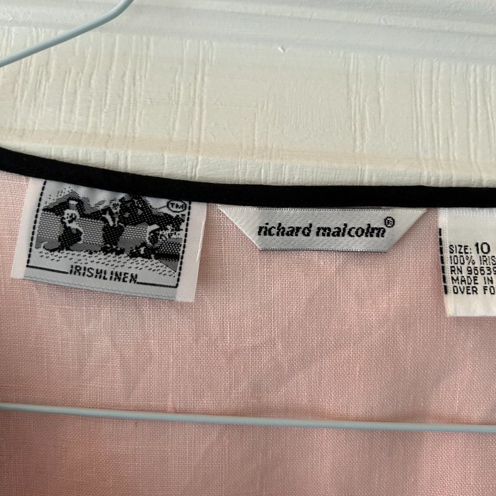 Sleeveless Pink & Black Linen Blouse Sz 10 - Picture 4 of 7